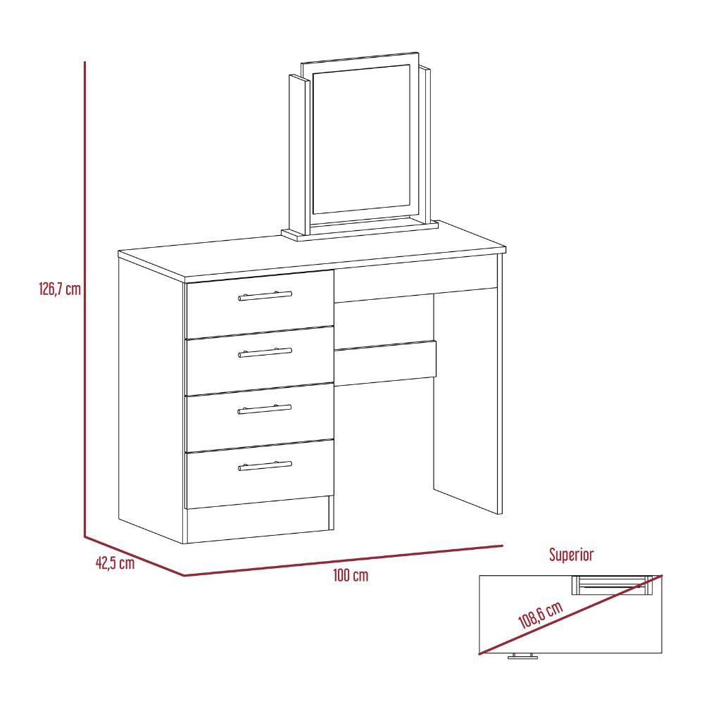 Mueble Tocador Wesley, Fresno Europeo y Blanco, Cuatro Cajones Para Ubicar Maquillaje