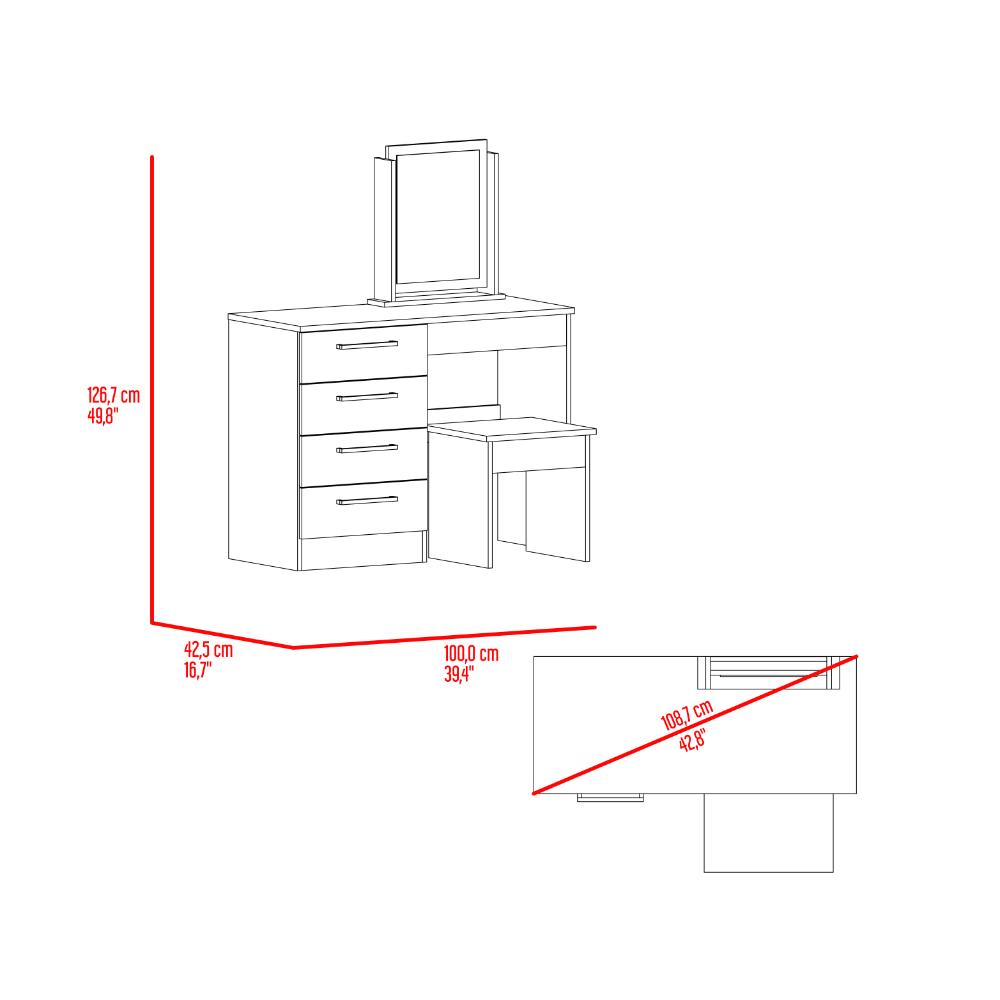Mueble Tocador Wesley, Avellana y Wengue, con Cuatro Cajones Para Ubicar Maquillaje