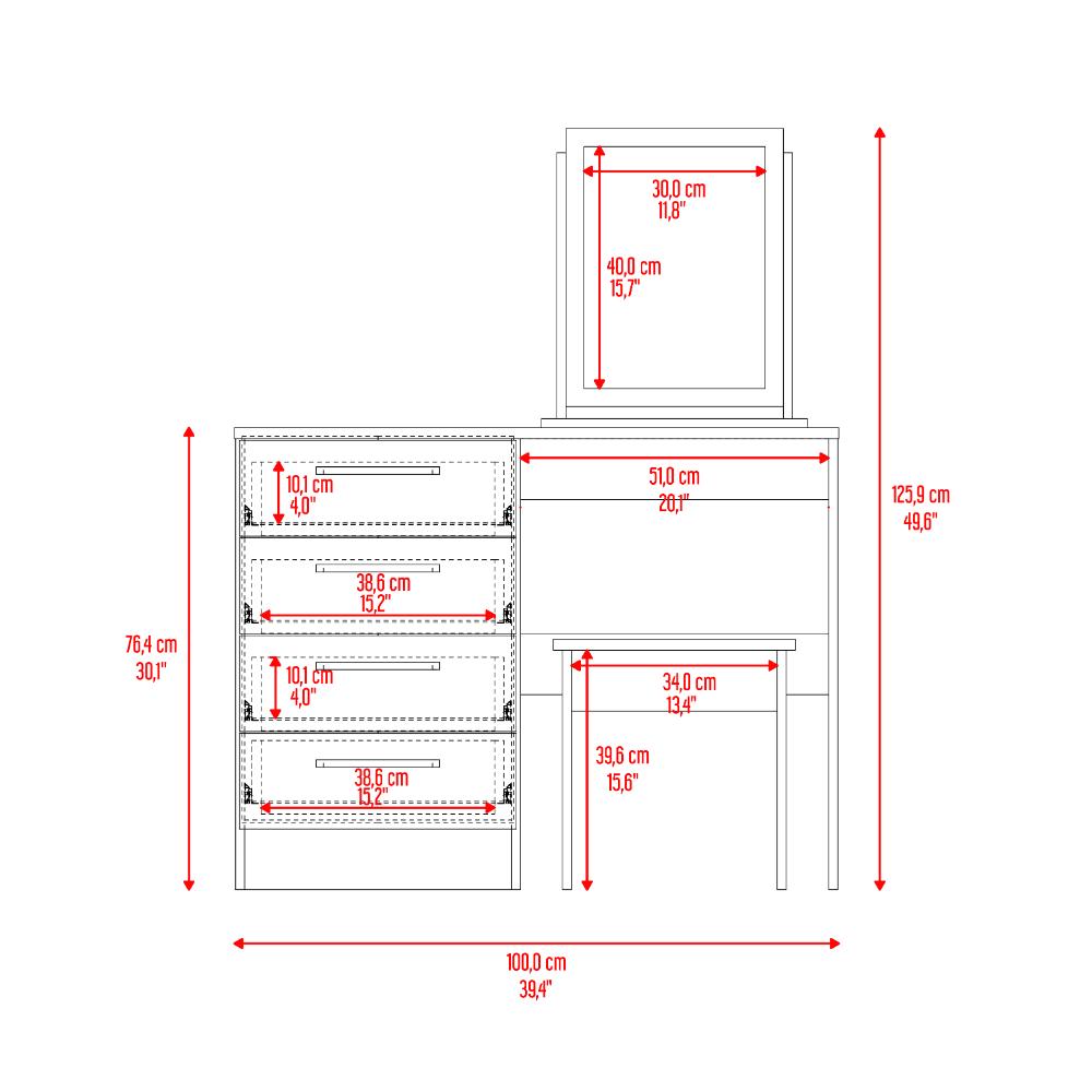 Mueble Tocador Wesley, Fresno Europeo y Blanco, Cuatro Cajones Para Ubicar Maquillaje
