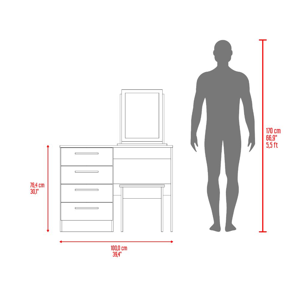 Mueble Tocador Wesley, Fresno Europeo y Blanco, Cuatro Cajones Para Ubicar Maquillaje