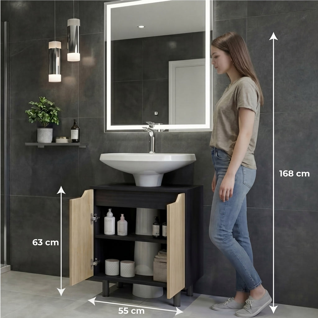 Mueble Para Lavamanos Marlo, Kronos Wengue y Kronos Fresno, No incluye Lavamanos