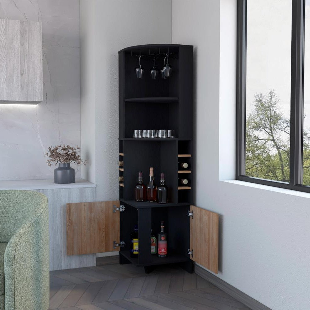 Bar Mirabella, Wengue y Miel, con Espacio para Botellas de Vino y Copas