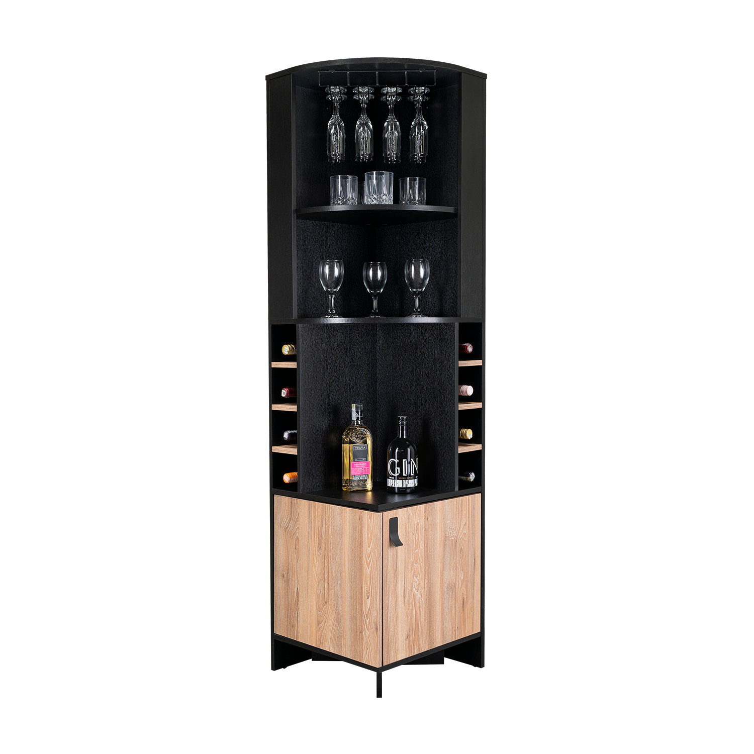 Bar Mirabella, Wengue y Miel, con Espacio para Botellas de Vino y Copas
