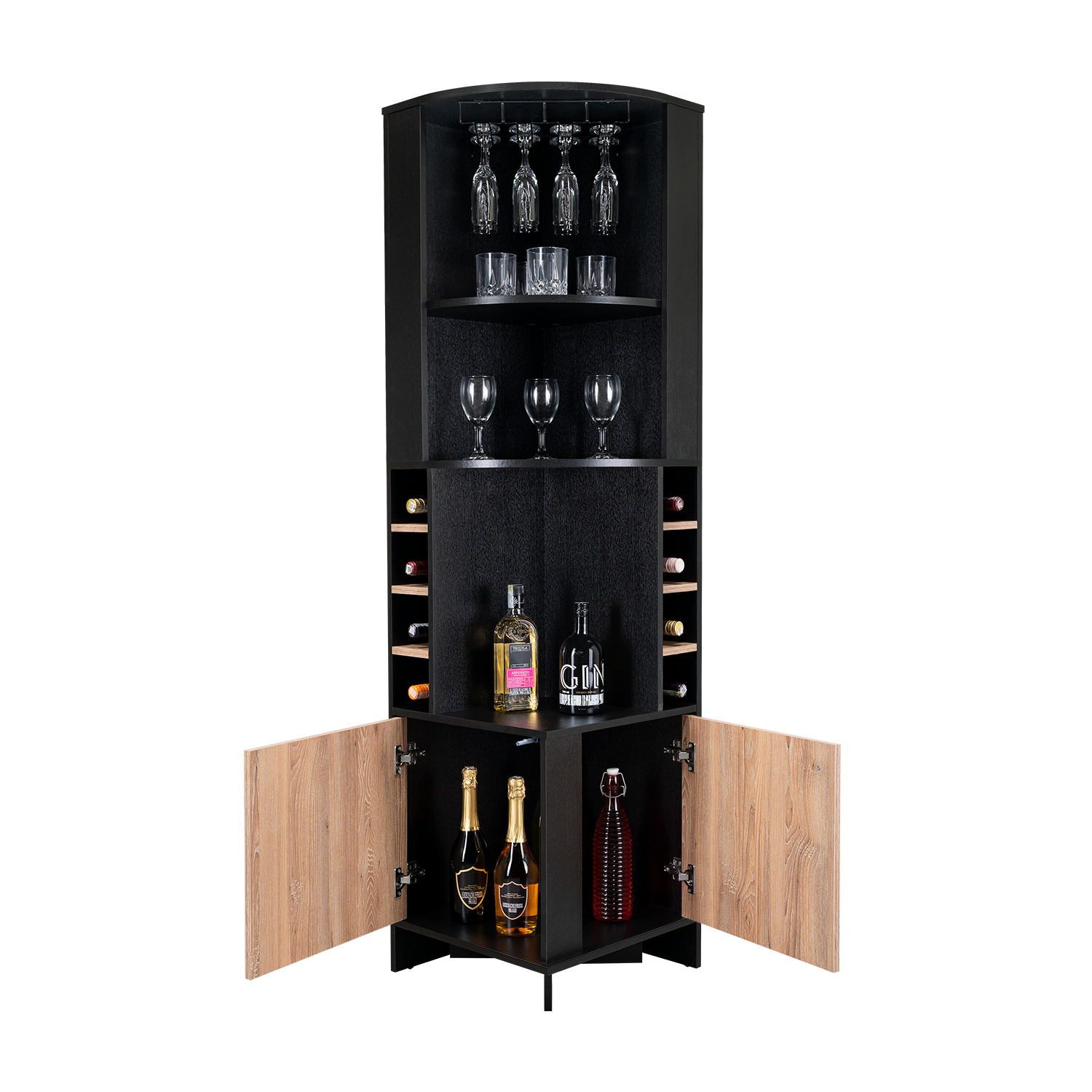 Bar Mirabella, Wengue y Miel, con Espacio para Botellas de Vino y Copas