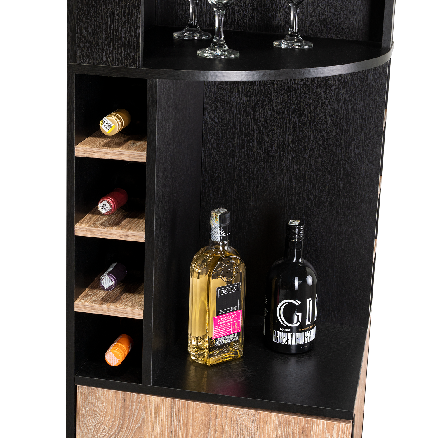 Bar Mirabella, Wengue y Miel, con Espacio para Botellas de Vino y Copas