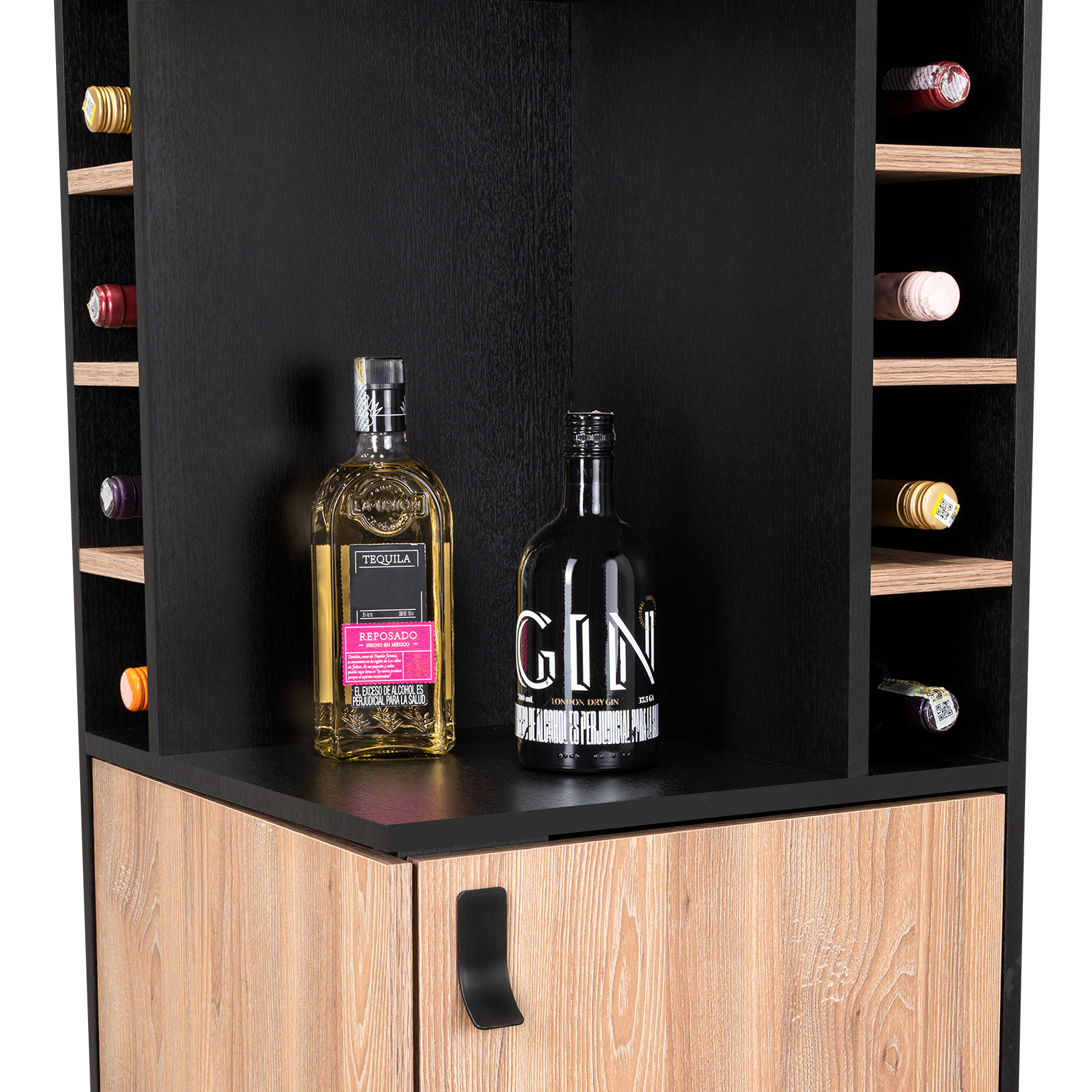 Bar Mirabella, Wengue y Miel, con Espacio para Botellas de Vino y Copas