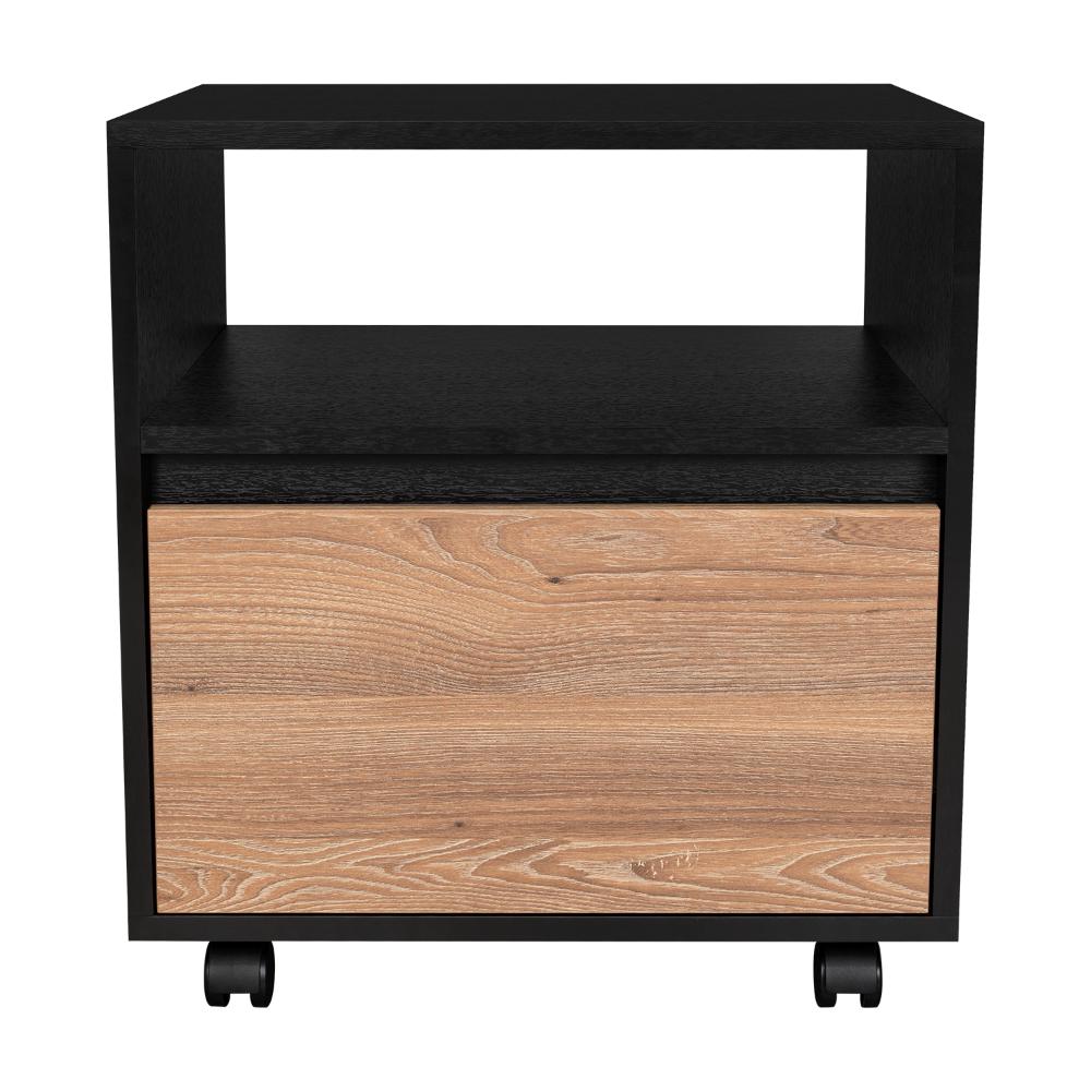 Mesa de Noche Cruella, Wengue y Miel, con espacio para colorcar objetos decorativos