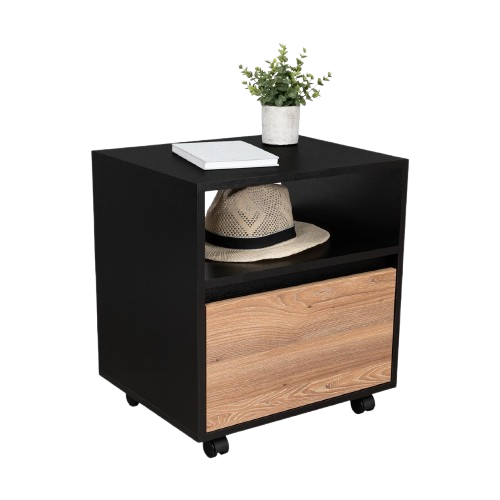Mesa de Noche Cruella, Wengue y Miel, con espacio para colorcar objetos decorativos X2