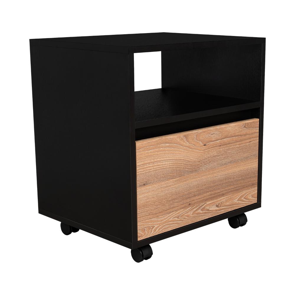 Mesa de Noche Cruella, Wengue y Miel, con espacio para colorcar objetos decorativos