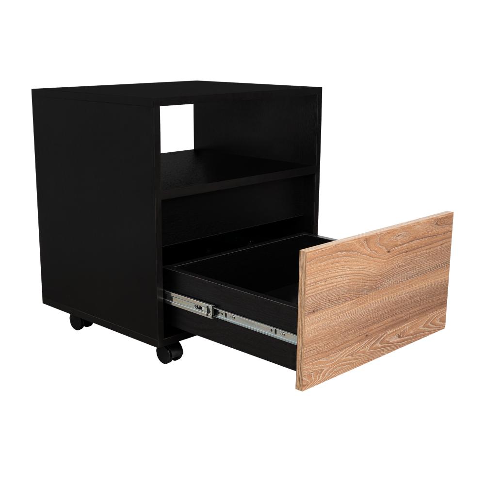 Mesa de Noche Cruella, Wengue y Miel, con espacio para colorcar objetos decorativos