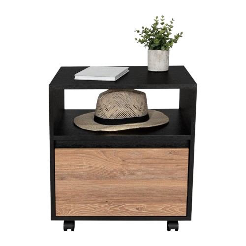 Mesa de Noche Cruella, Wengue y Miel, con espacio para colorcar objetos decorativos X2