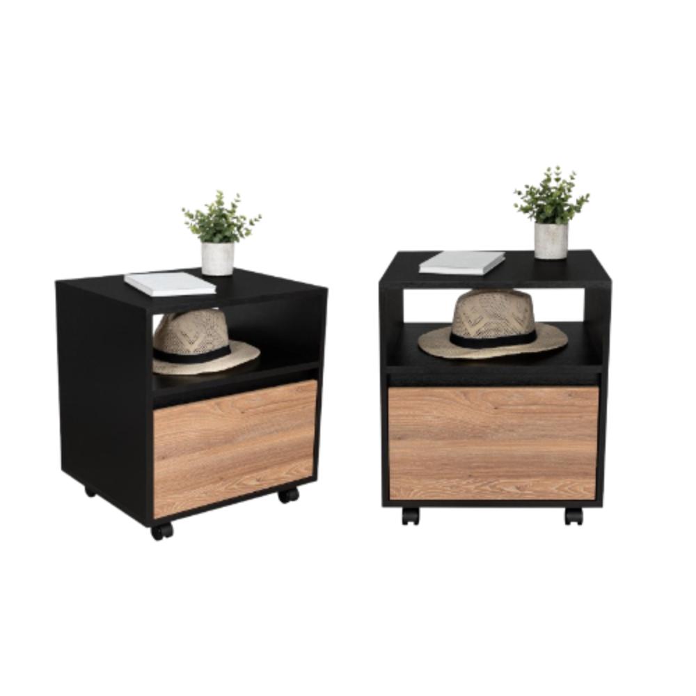 Mesa de Noche Cruella, Wengue y Miel, con espacio para colorcar objetos decorativos X2