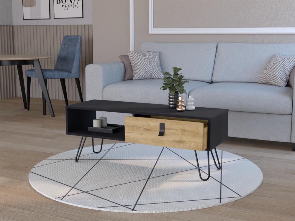Mesa de Centro Huna, Wengue y Macadamia, con Espacios para Colocar Objetos Decorativos ZF