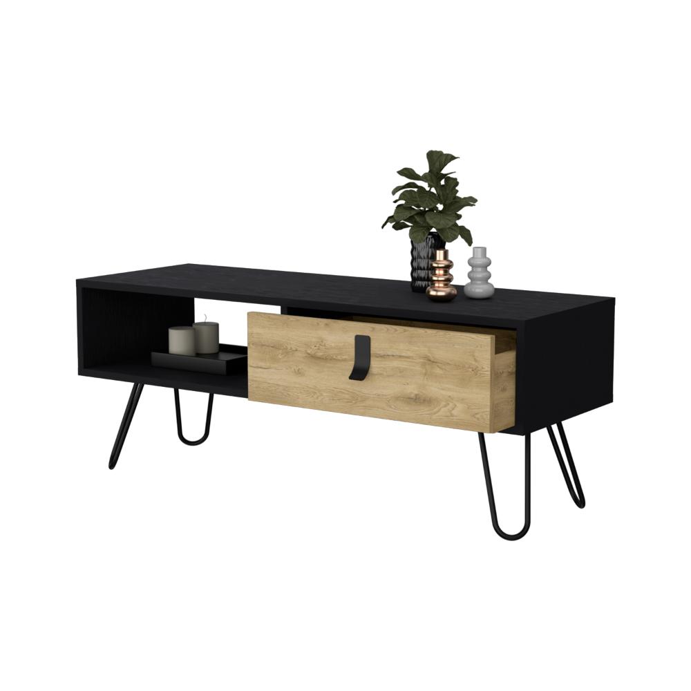 Mesa de Centro Huna, Wengue y Macadamia, con Espacios para Colocar Objetos Decorativos ZF
