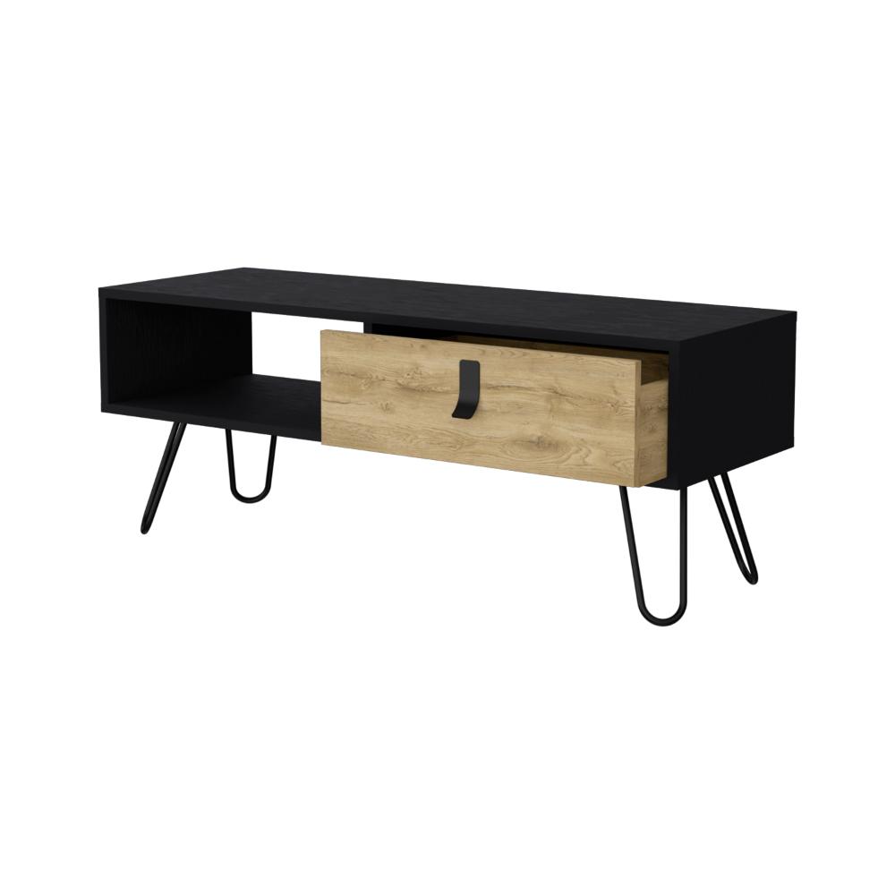 Mesa de Centro Huna, Wengue y Macadamia, con Espacios para Colocar Objetos Decorativos ZF