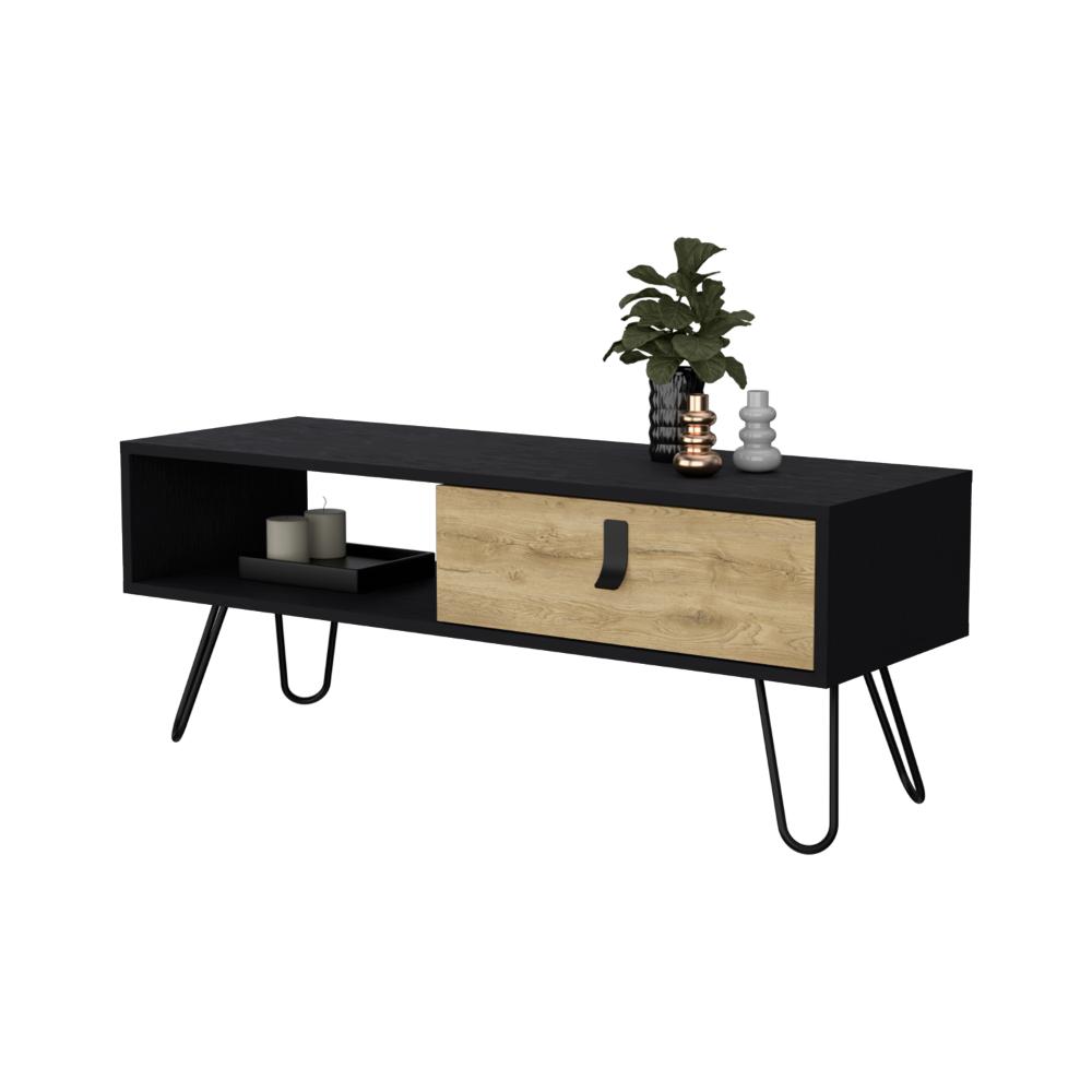 Mesa de Centro Huna, Wengue y Macadamia, con Espacios para Colocar Objetos Decorativos ZF