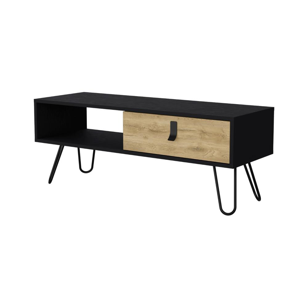 Mesa de Centro Huna, Wengue y Macadamia, con Espacios para Colocar Objetos Decorativos ZF