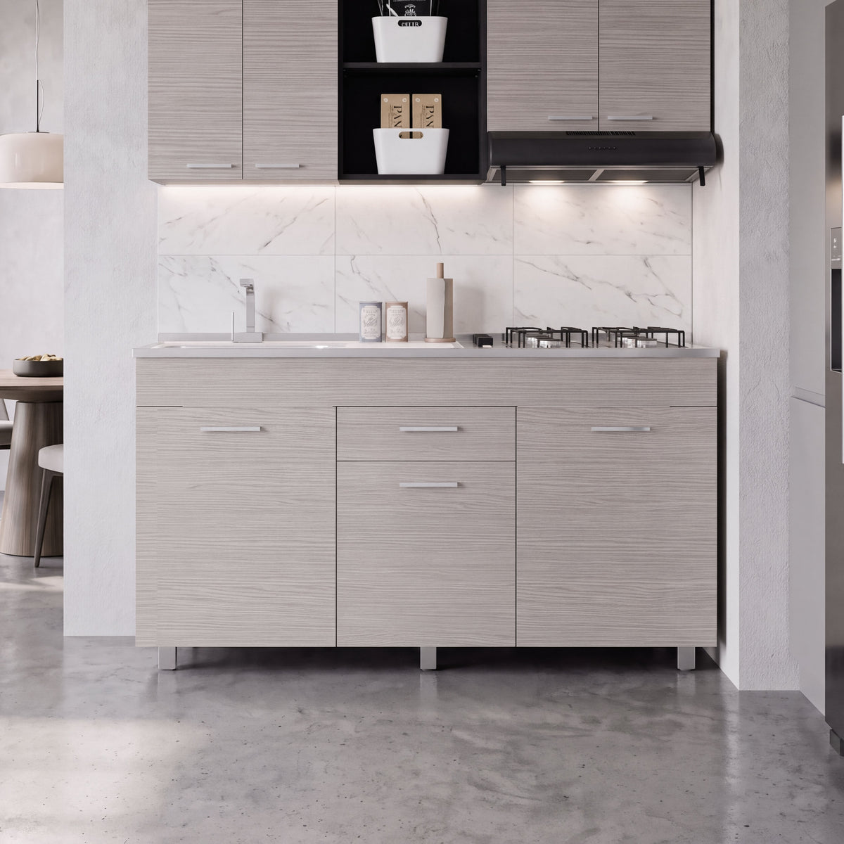 Gabinete Inferior de Cocina Rosa 150, Wengue y Positano, Con entrepaño Movil, No Incluye Mesón