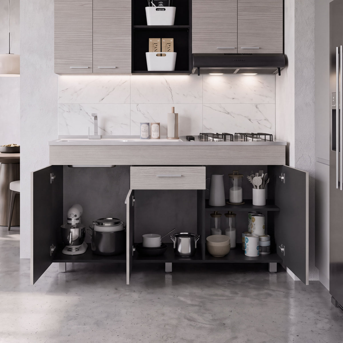 Gabinete Inferior de Cocina Rosa 150, Wengue y Positano, Con entrepaño Movil, No Incluye Mesón