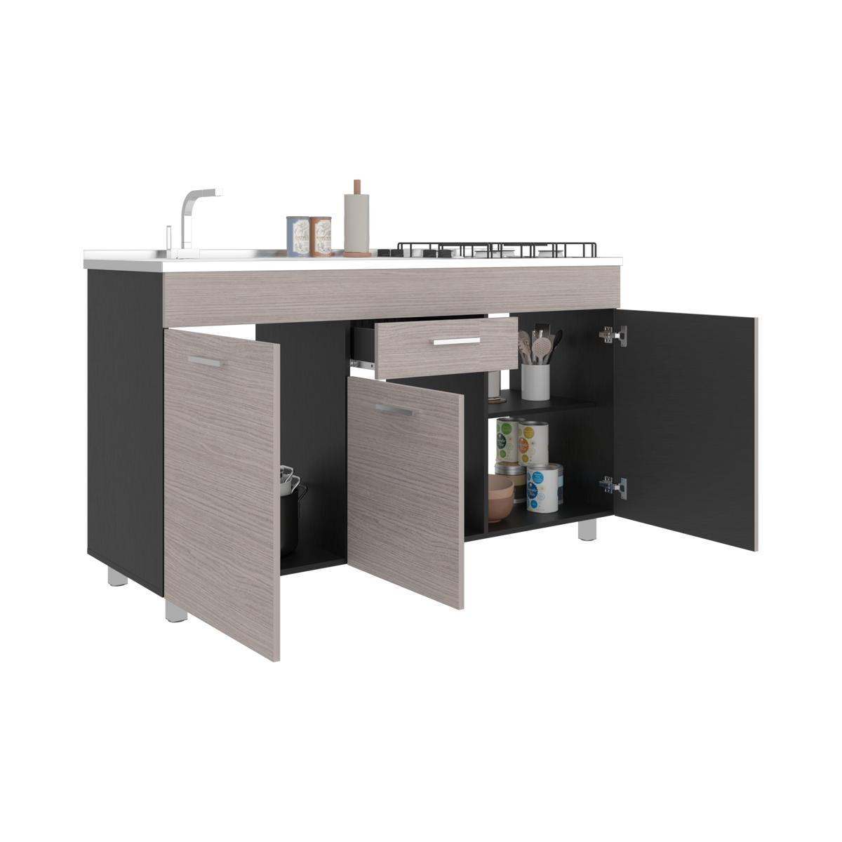 Gabinete Inferior de Cocina Rosa 150, Wengue y Positano, Con entrepaño Movil, No Incluye Mesón