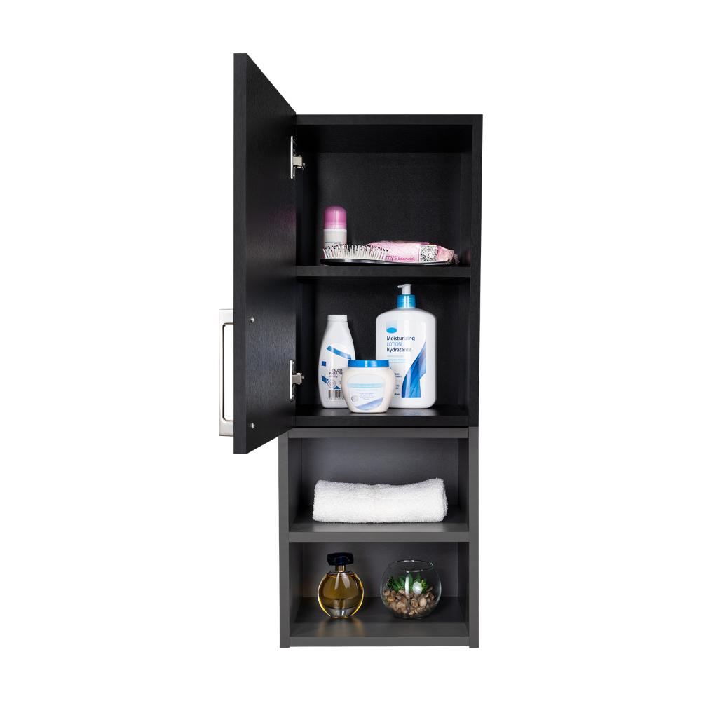 Gabinete de Baño Oporto, Wengue y Plata Oscuro, con espacio para guardar objetos de aseo personal