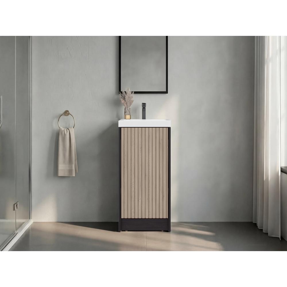 Mueble De Lavamanos Syra, Kronos Wengue y Roble Natural, Con textura ranurada incluye lavamanos ZF