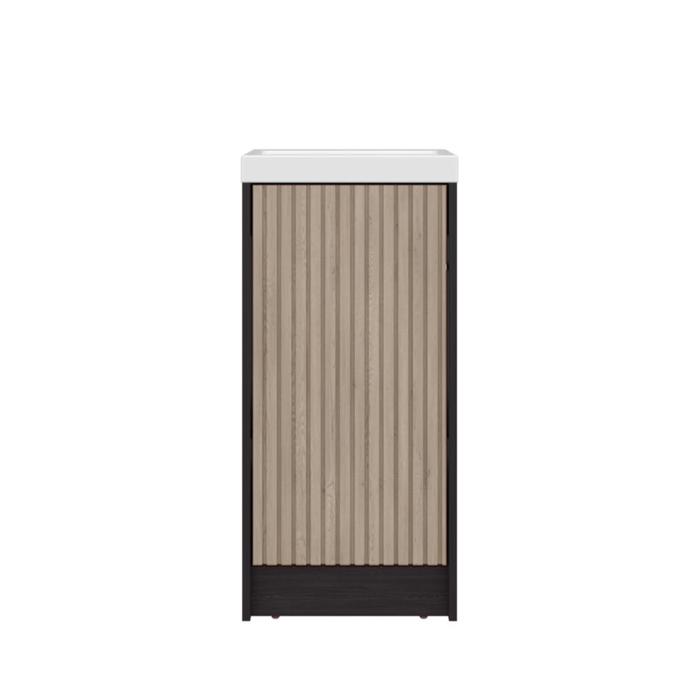 Mueble De Lavamanos Syra, Kronos Wengue y Roble Natural, Con textura ranurada incluye lavamanos ZF