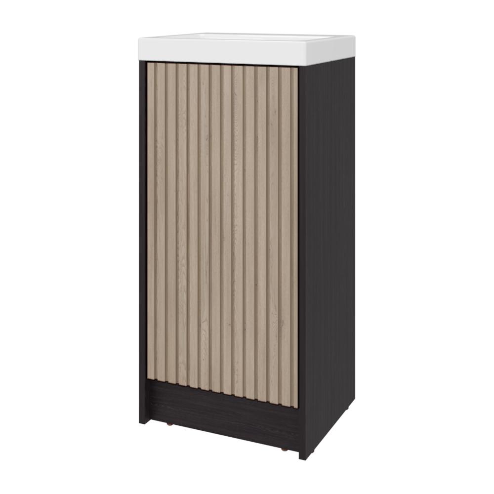 Mueble De Lavamanos Syra, Kronos Wengue y Roble Natural, Con textura ranurada incluye lavamanos ZF