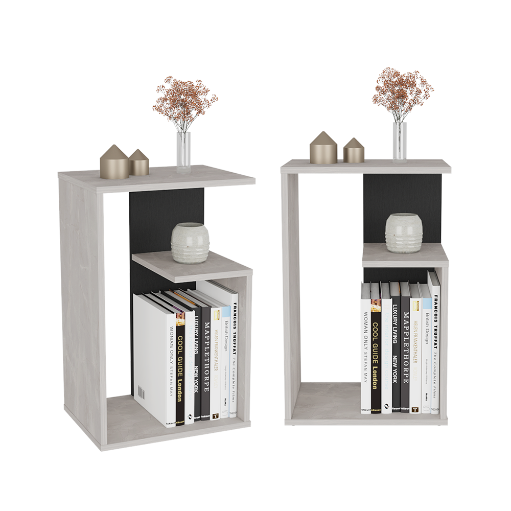 Mesa de Noche Evert, Ibiza y Wengue, con diseño moderno y espacio para ubicar objetos X2