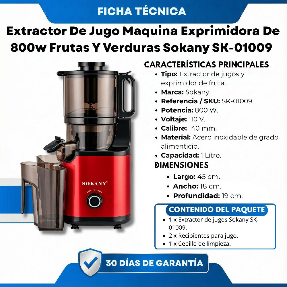 Extractor De Jugo Maquina Exprimidora De 800w Frutas Y Verduras Sokany SK-01009