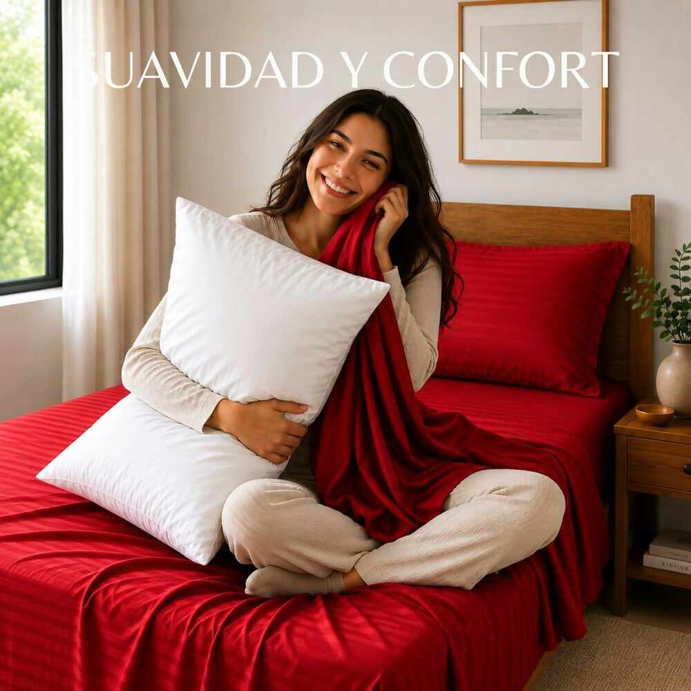 Combo Juego de sábanas + 2 almohadas siliconadas doble rojo