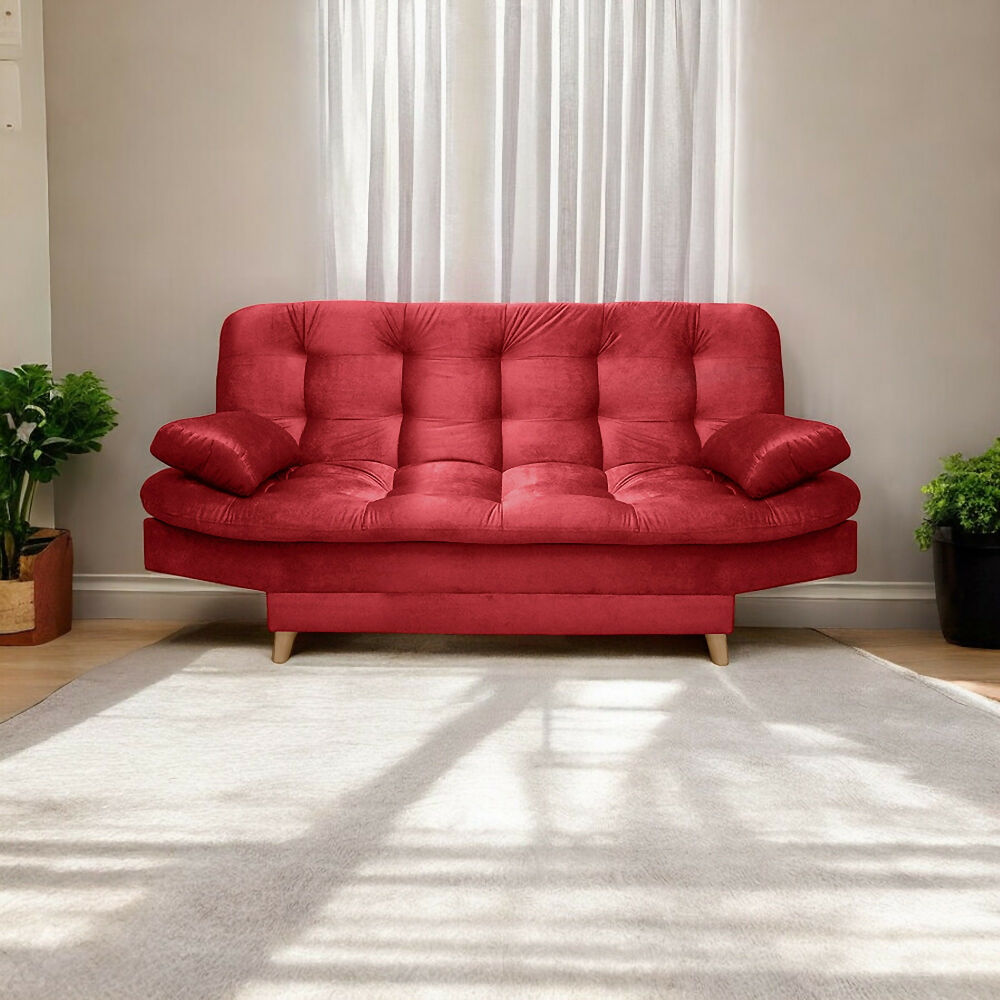 Sofá Cama 3 Posiciones Fendik Tela Rojo