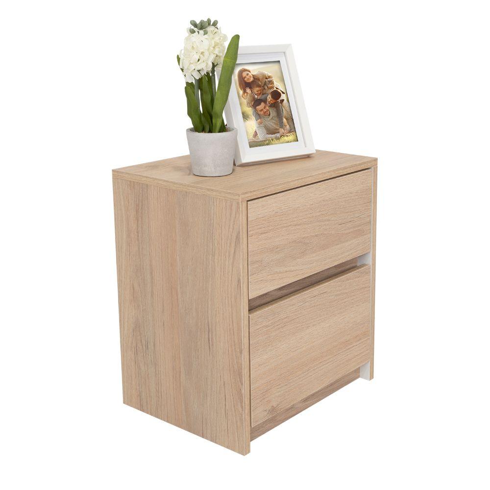 Mesa de Noche Ozzan, Beige y Blanco, con Dos Cajones Deslizables con Apertura Sin Manijas X2