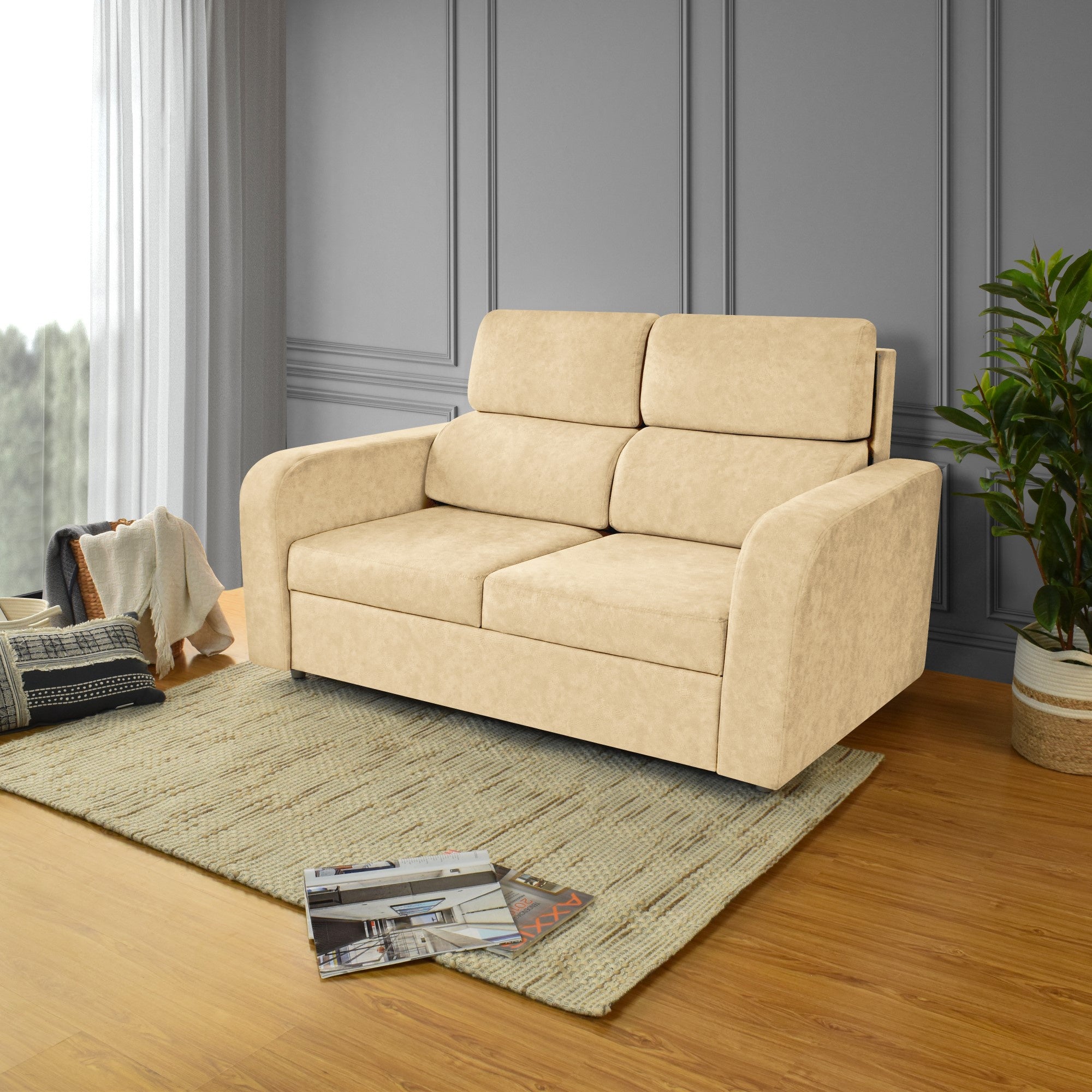 Sofa Bary 2P Tela Poliester Beige