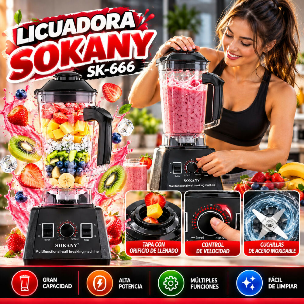 Licuadora Industrial De Alta Potencia Sokany SK-666 Negro