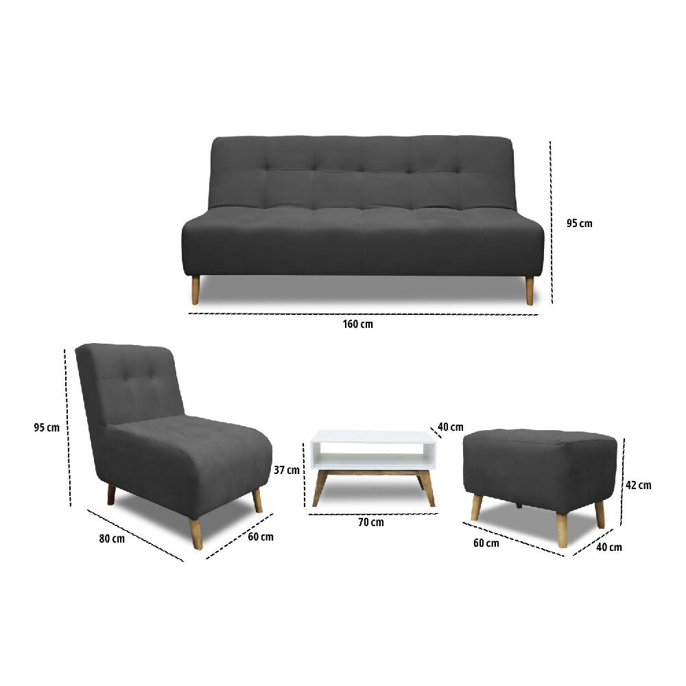 Sala Milan Gris Oscuro + Mesa de Centro