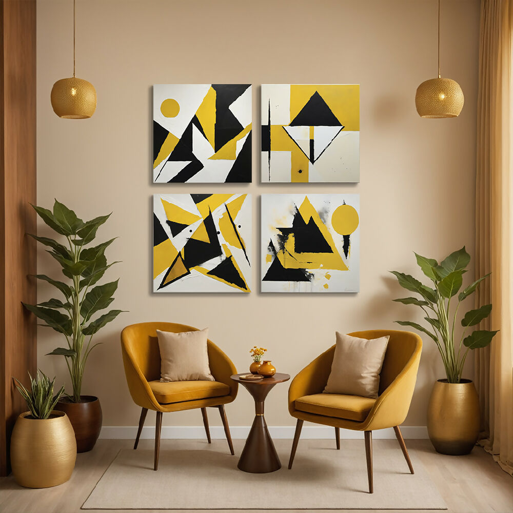 Lienzos Cuadros Decorativos Geometría Energía Amarilla Set X 4 de 43x43CM