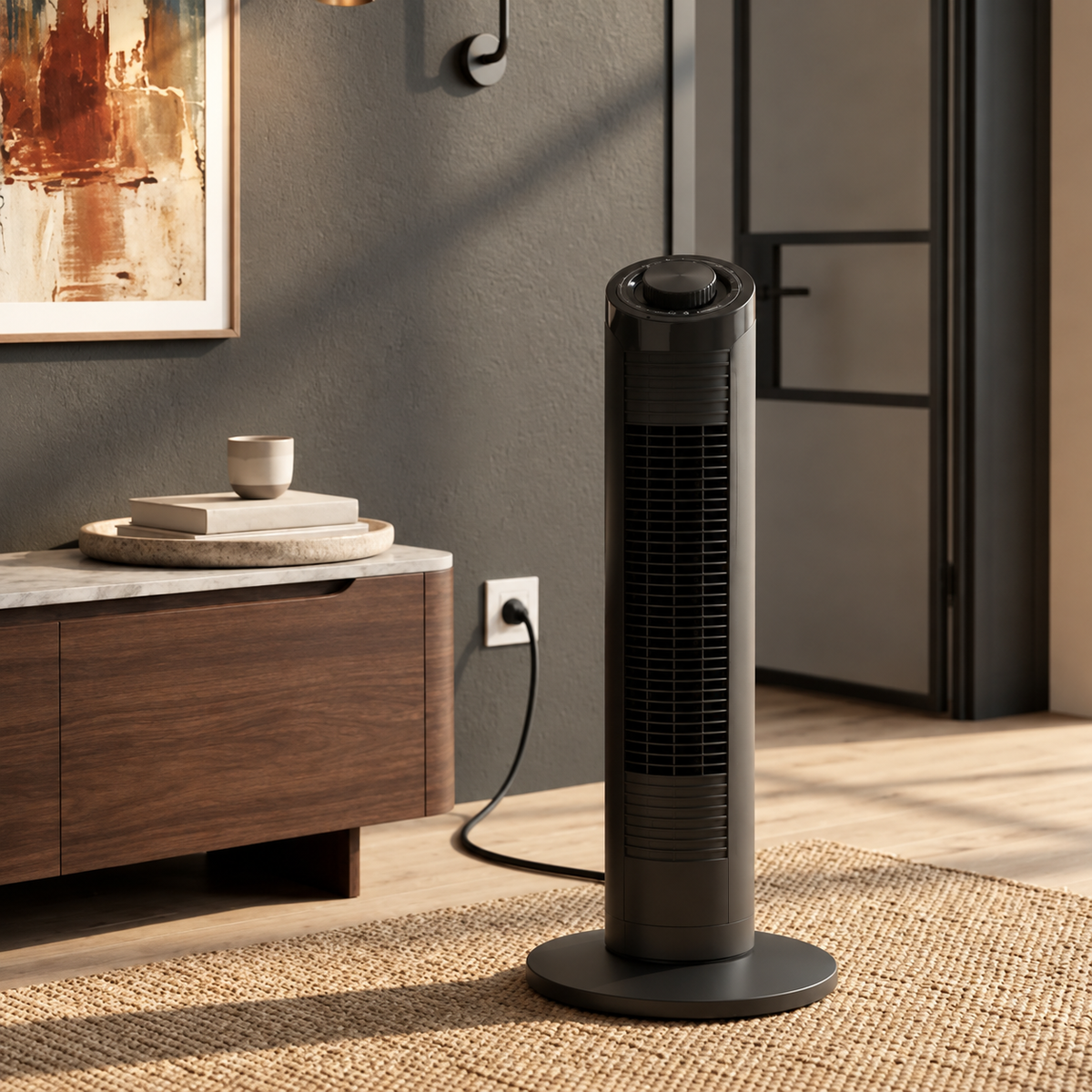 Ventilador De Torre Ventus 32, Negro,  3 velocidades con función de oscilación