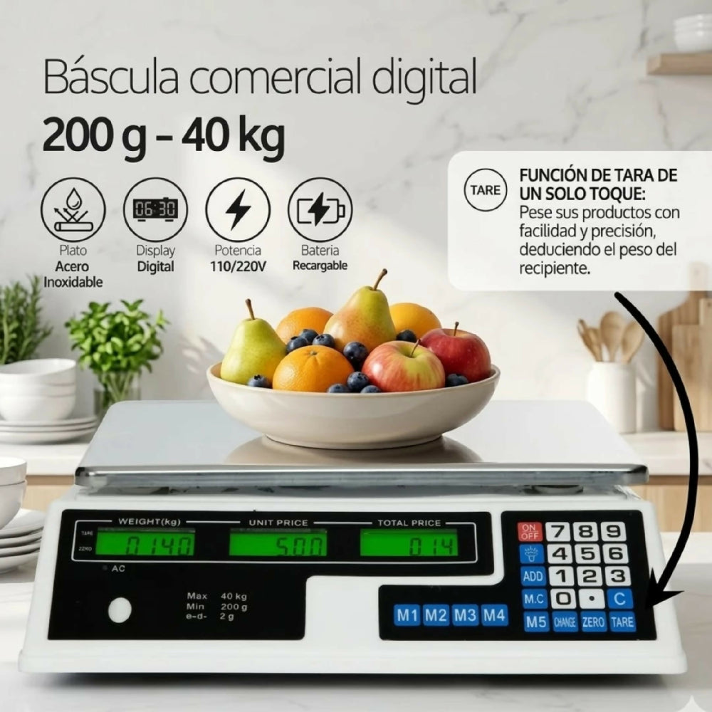 Bascula Digital Comercial 40kg Peso Electronico Alta Precision Pantalla Lcd