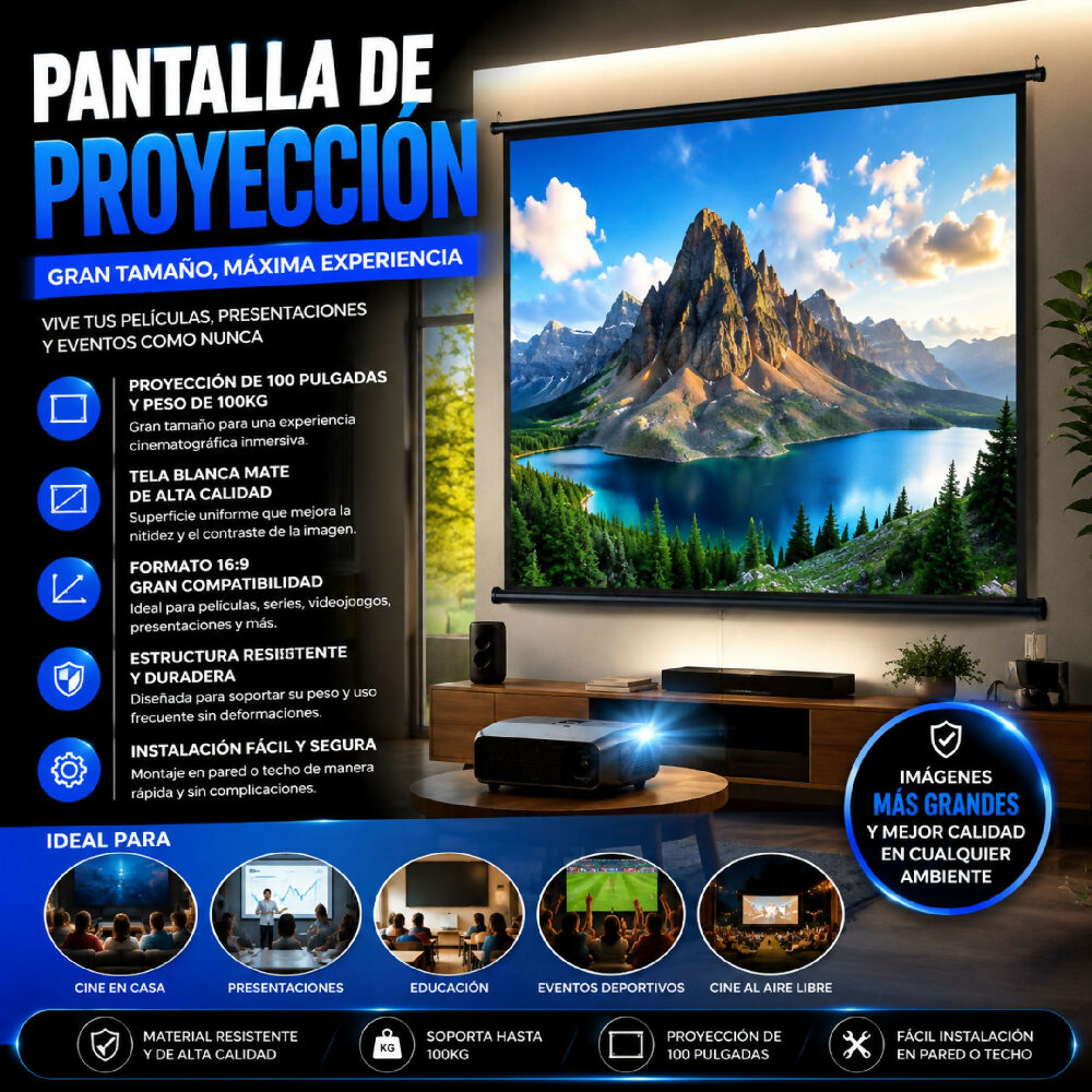 Pantalla De 100 Plg Para Proyector Blanca Anti Luz Con Soporte Incluido