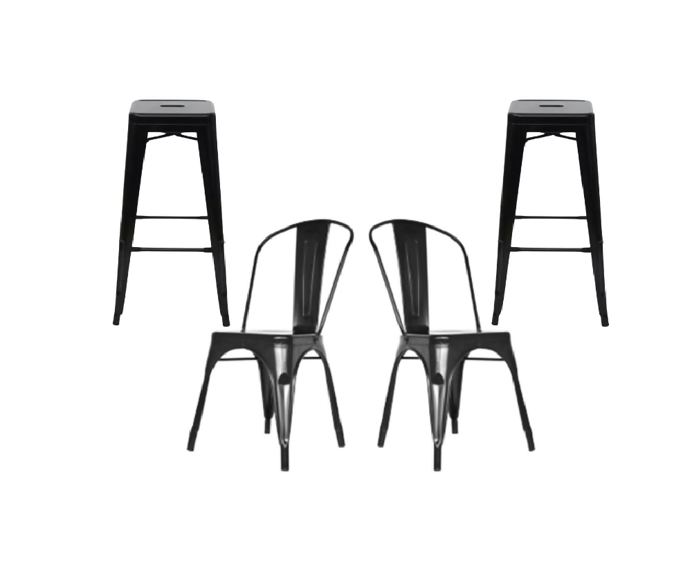 Butaco Tolix Bar color Negro X2 + Silla Tolix Metálica X2
