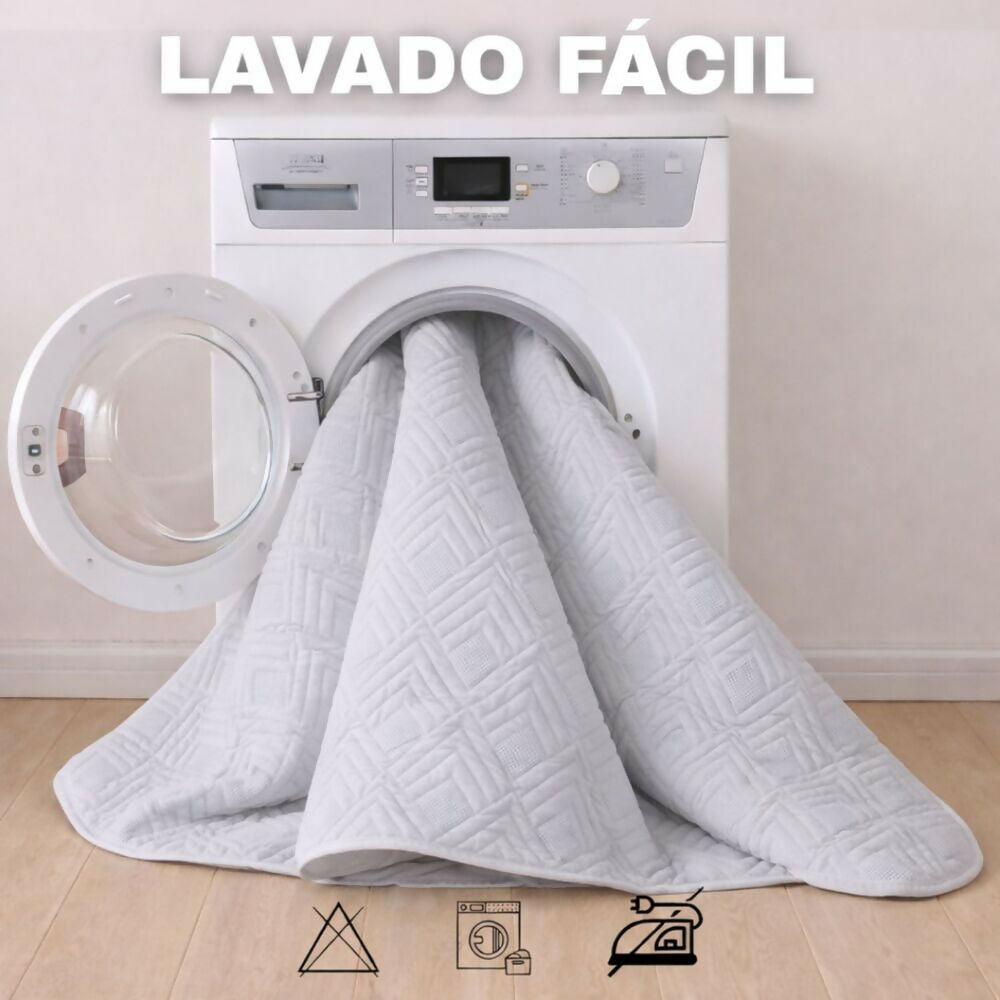 Combo protector colchon doble acolchado gris 140x190cm