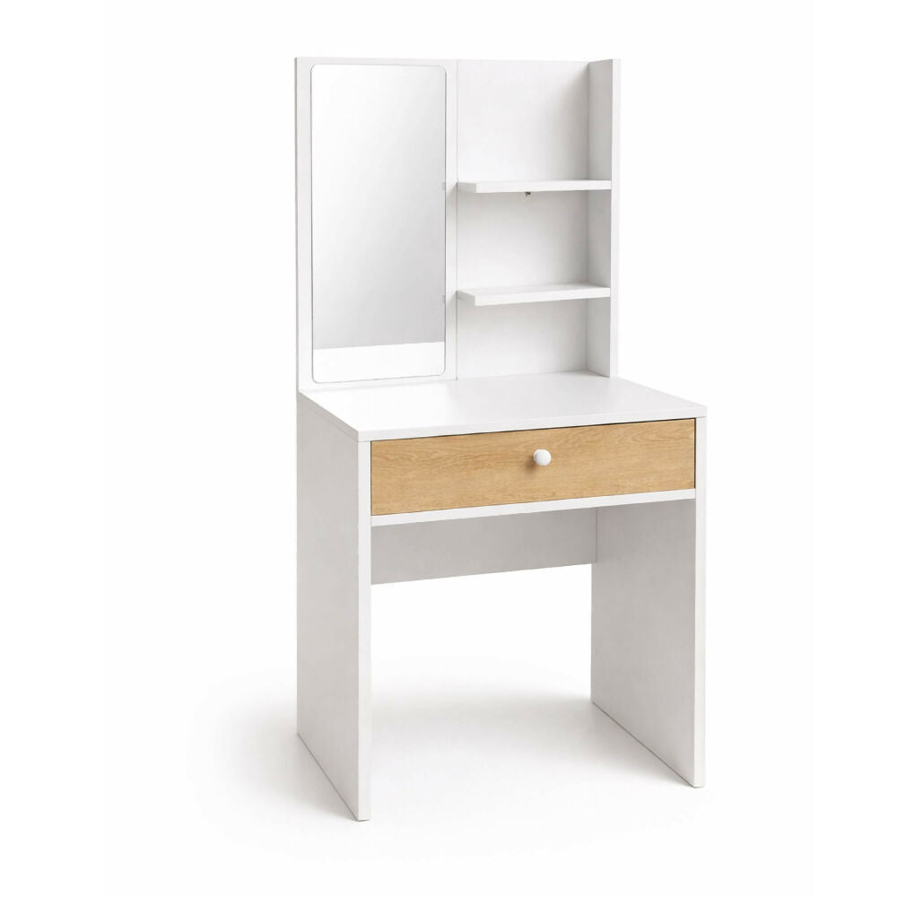 Tocador Touluse con Espejo Repisas 140x70x40cm Blanco-Madera