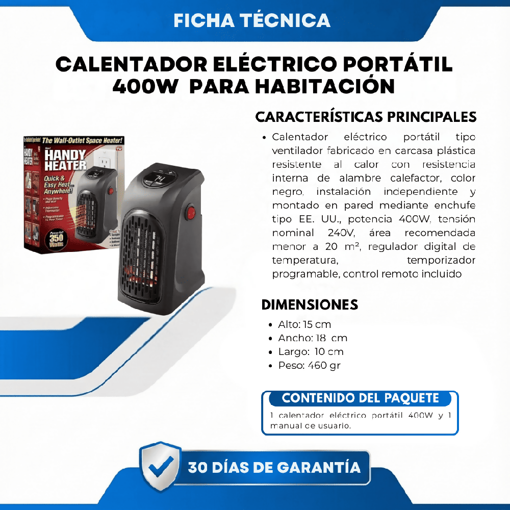 Calentador Eléctrico Portátil 400W Para Habitación