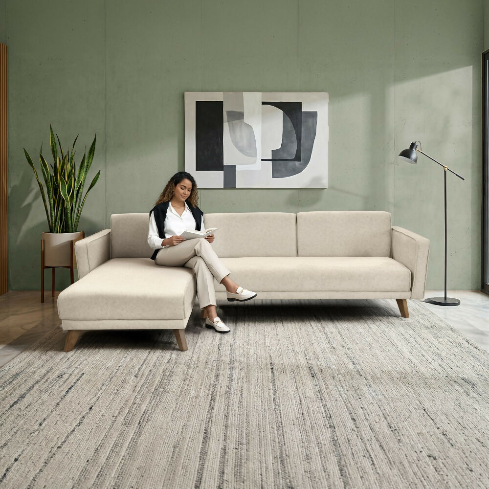 Sofa Cama en L Chelsea Derecho 265x160x76 Tela Beige