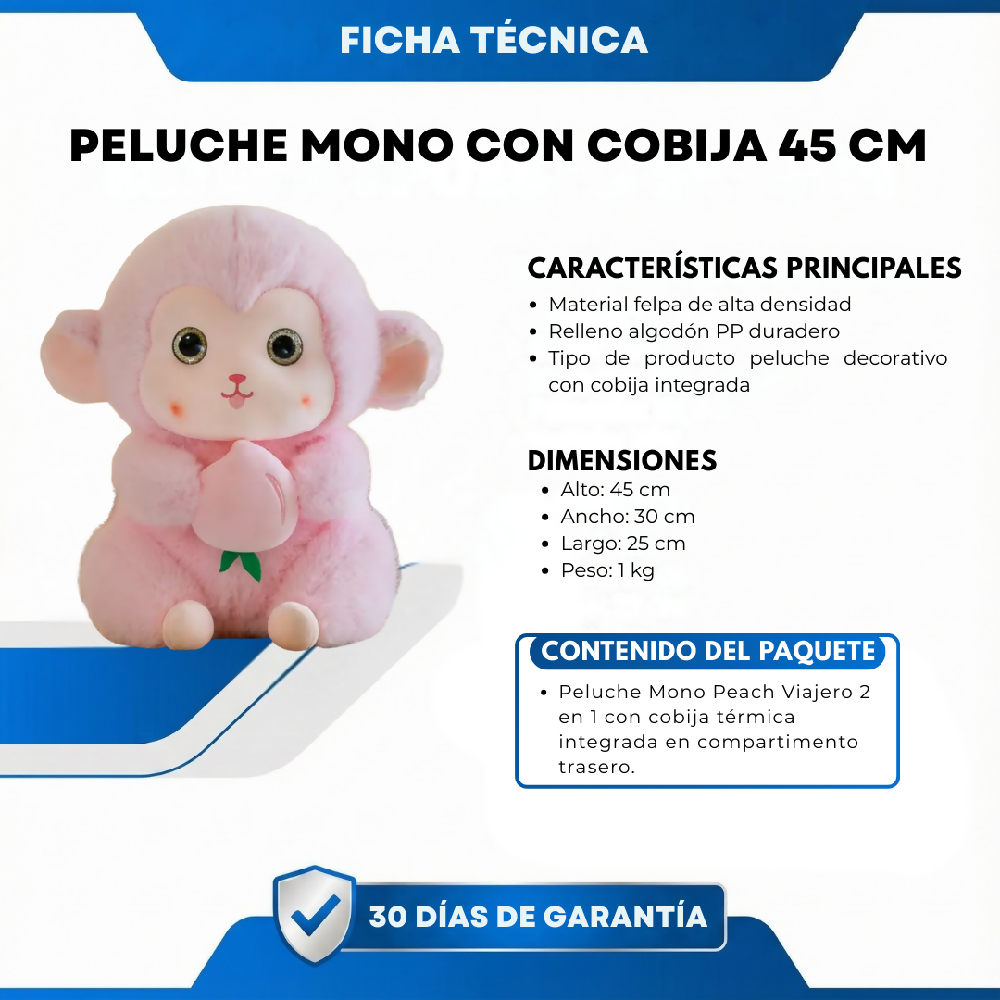 Peluche Mono Rosado 45 Cm Con Cobija Integrada – Compañero Suave Y Acogedor Ideal Para Regalo Y Descanso
