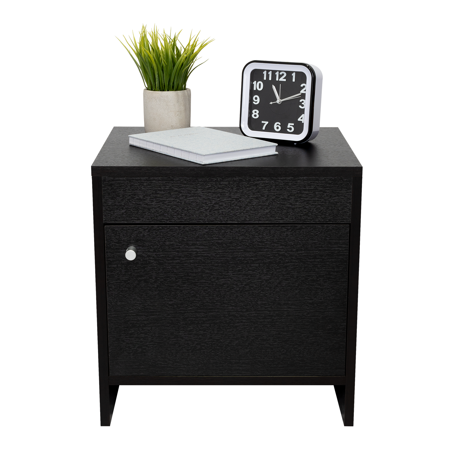 Mesa de Noche Tutto, Wengue, con Un Cajón Amplio Ideal Para Espacios Pequeños
