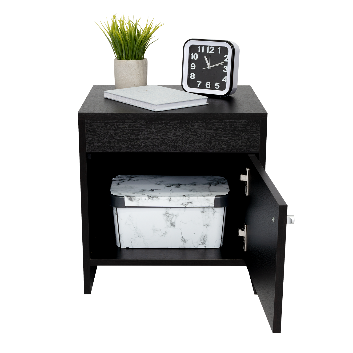 Mesa de Noche Tutto, Wengue, con Un Cajón Amplio Ideal Para Espacios Pequeños