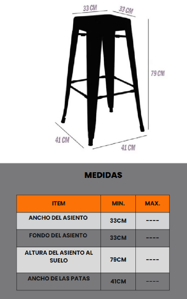 Butaco Tolix Bar color Negro X2 + Silla Tolix Metálica X2