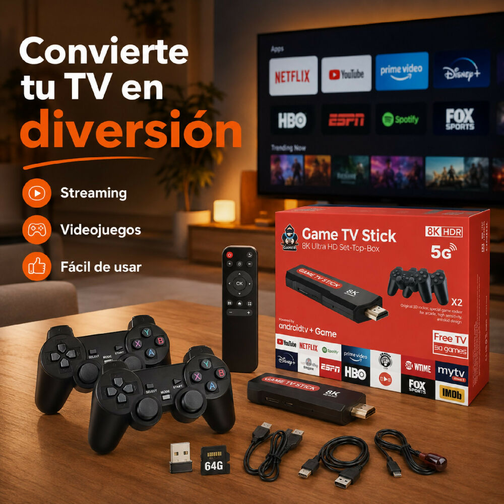Consola Game Tv Stick Con 10000 Juegos Retro Incluidos Y Dos Controles Inalámbricos Para Televisor